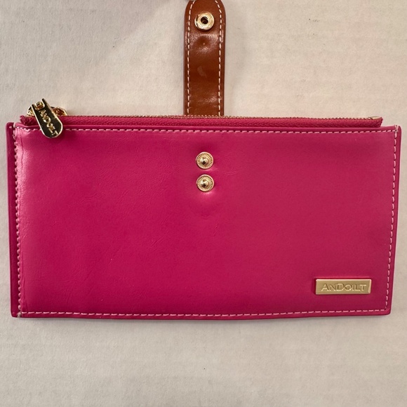 🌸ANDOILT Women's Wallet RFID Block Crdt Holders 2 Zipp Compartments Pink - Picture 2 of 8